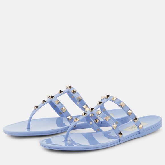 Valentino Rockstud Studded PVC Caged Strap Thong Flat Resort Sandals Shoes - Picture 1 of 15